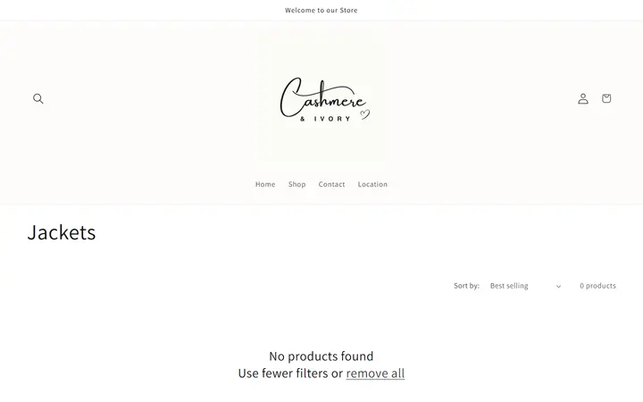 Website page titled Jackets – Cashmere & Ivory Boutique