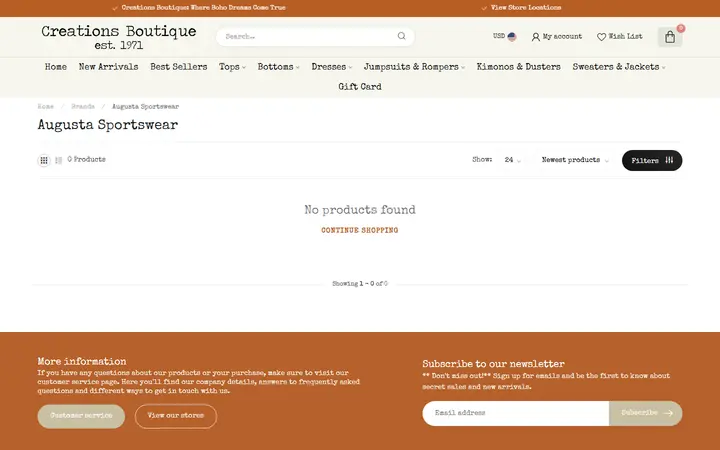 Website page titled Augusta Sportswear - Creations Boutique