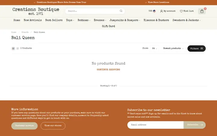 Website page titled Bali Queen - Creations Boutique