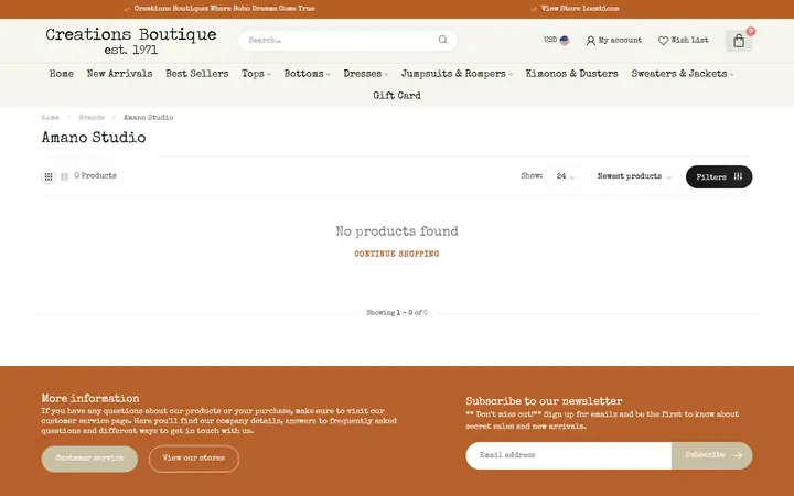 Website page titled Amano Studio - Creations Boutique