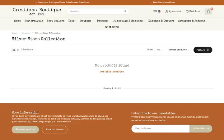 Website page titled Silver Stars Collection - Creations Boutique