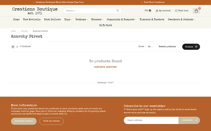 Website page titled Anarchy Street - Creations Boutique