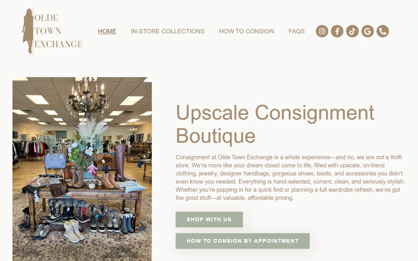 Viewport capture of Olde Town Exchange Consignment Store website
