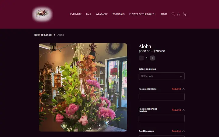 Website page titled Aloha | Bouquet Boutique, Inc.