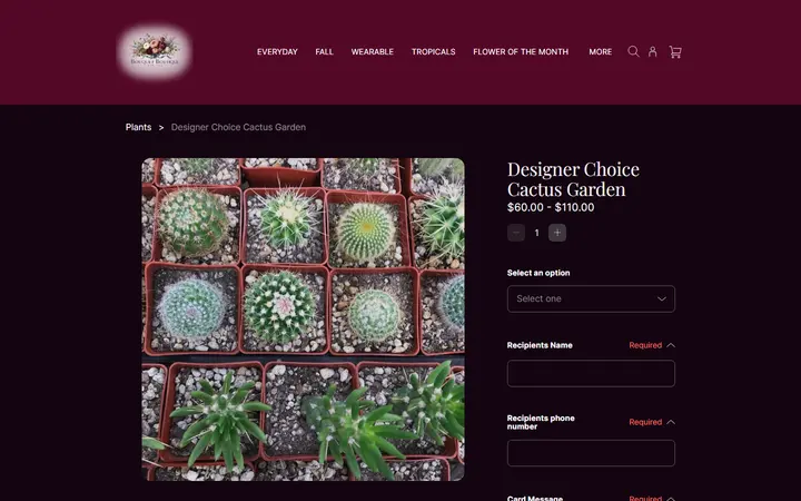 Website page titled Designer Choice Cactus Garden | Bouquet Boutique, Inc.