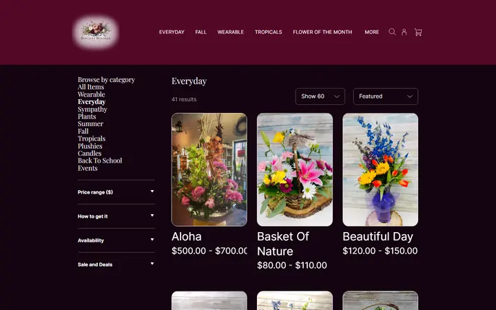 Website page titled Everyday | Bouquet Boutique, Inc.