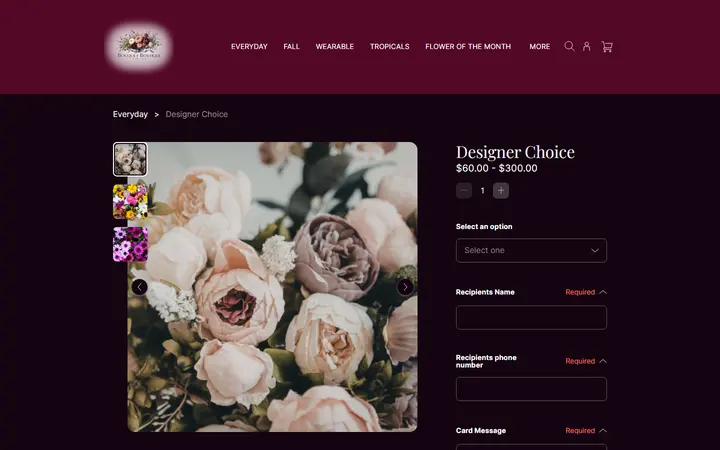 Website page titled Designer Choice | Bouquet Boutique, Inc.