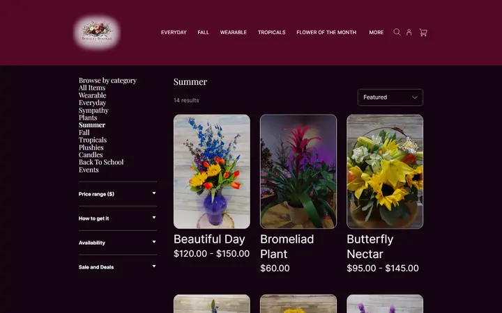 Website page titled Summer | Bouquet Boutique, Inc.