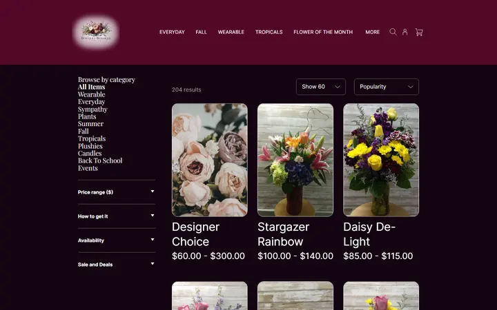 Website page titled Bouquet Boutique, Inc.
