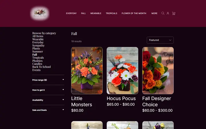 Website page titled Fall | Bouquet Boutique, Inc.