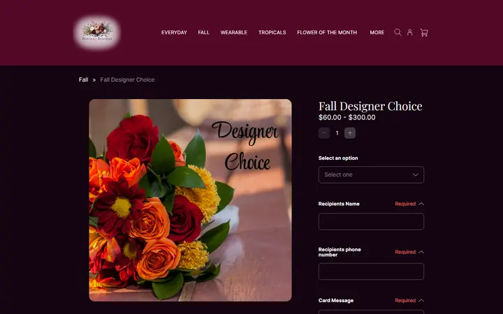 Website page titled Fall Designer Choice | Bouquet Boutique, Inc.