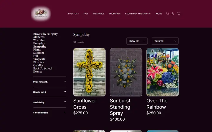 Website page titled Sympathy | Bouquet Boutique, Inc.
