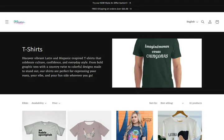 Website page titled T-Shirts – Mirame Boutique