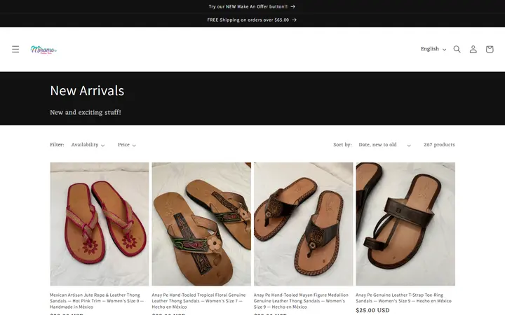 Website page titled New Arrivals – Mirame Boutique