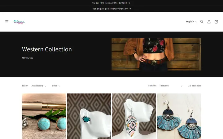 Website page titled Western Collection – Mirame Boutique