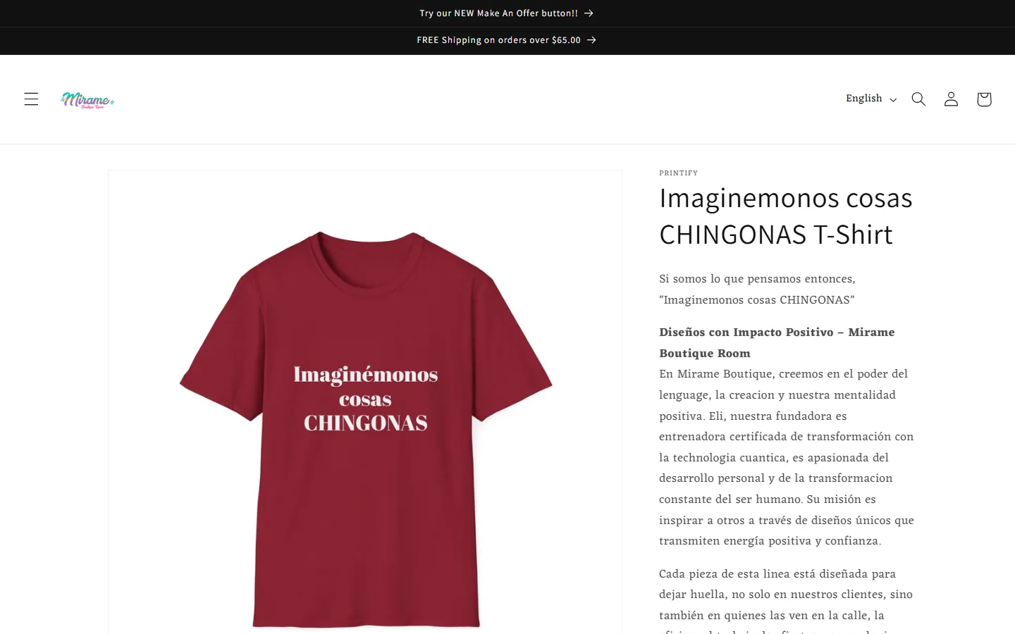 Viewport capture of Mirame Boutique Room website