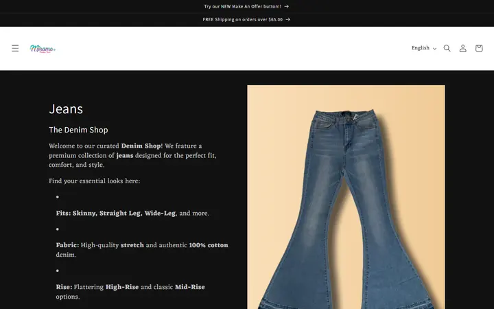 Website page titled Jeans – Mirame Boutique