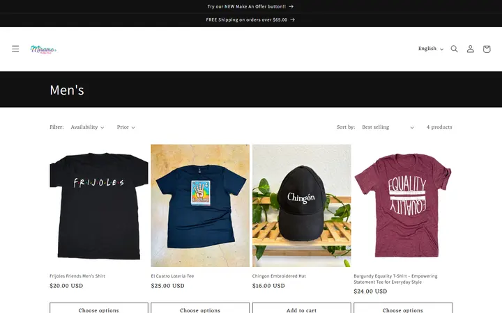 Website page titled Men's – Mirame Boutique