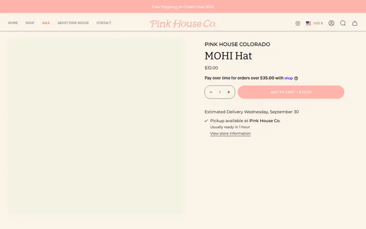 Website page titled MOHI Hat – Pink House Colorado
