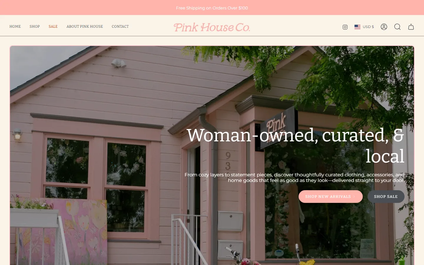 Viewport capture of Pink House Co. website