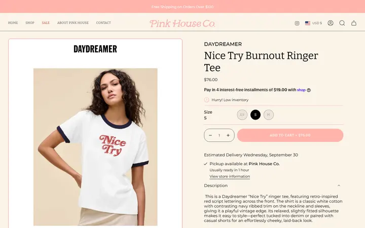 Website page titled Nice Try Burnout Ringer Tee – Pink House Colorado