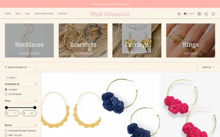 Website page titled Jewelry – Pink House Colorado