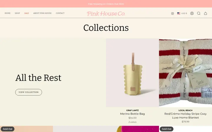 Website page titled Collections – Pink House Colorado