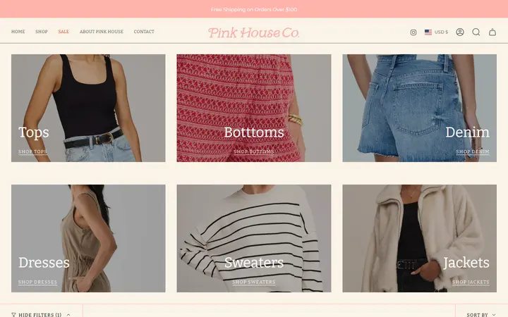 Website page titled Clothing – Pink House Colorado