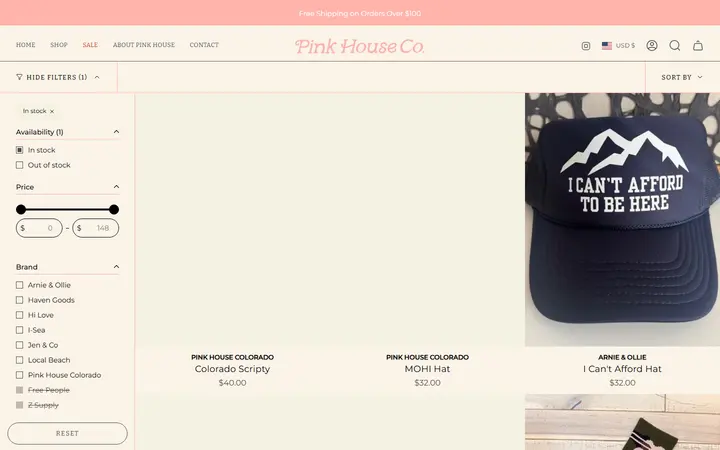 Website page titled Wearable Accessories – Pink House Colorado