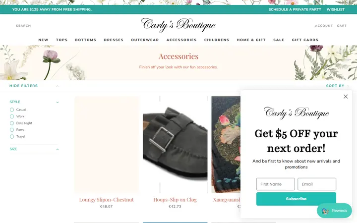 Website page titled Accessories – Shop Carly's Boutique