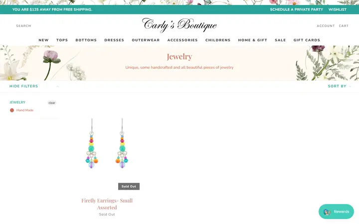 Website page titled Jewelry – Tagged "jewelry-hand-made" – Shop Carly's Boutique