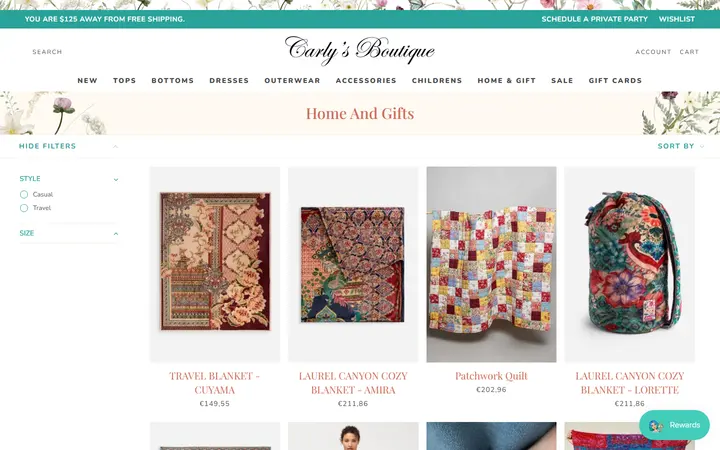 Website page titled Home and Gifts – Shop Carly's Boutique