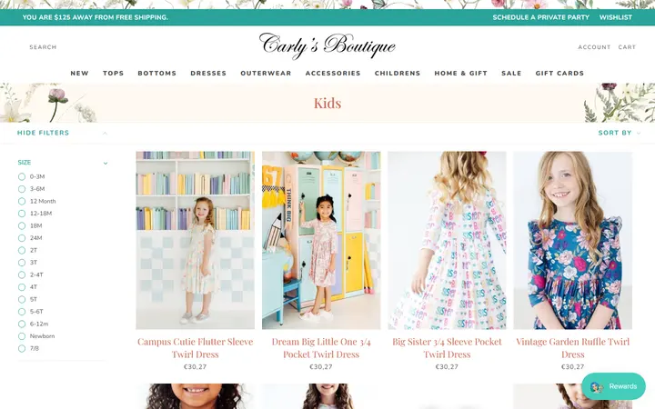 Website page titled Kids – Shop Carly's Boutique