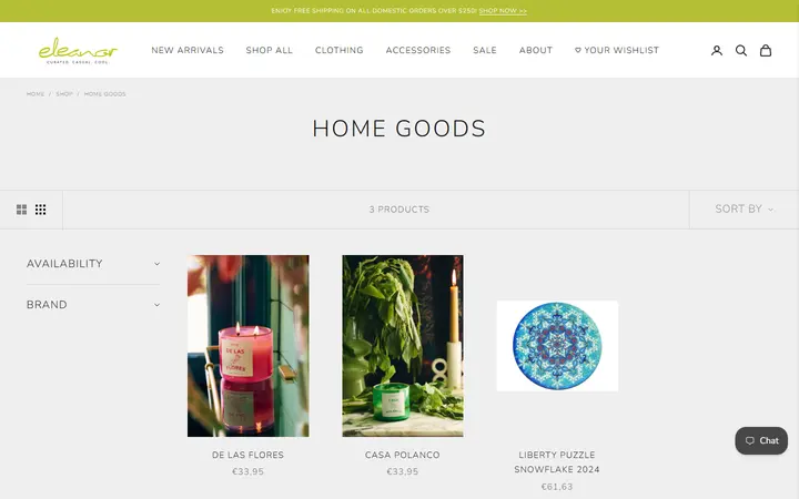 Website page titled Home Goods | Shop Eleanor