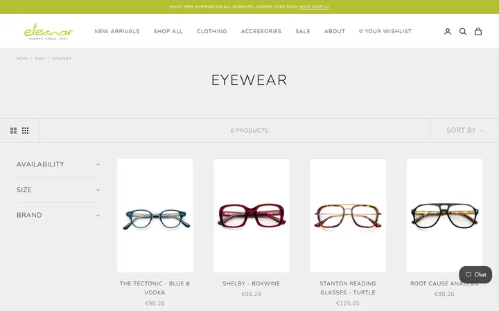 Website page titled Eyewear | Shop Eleanor - Women's Accessories in Louisville, CO
