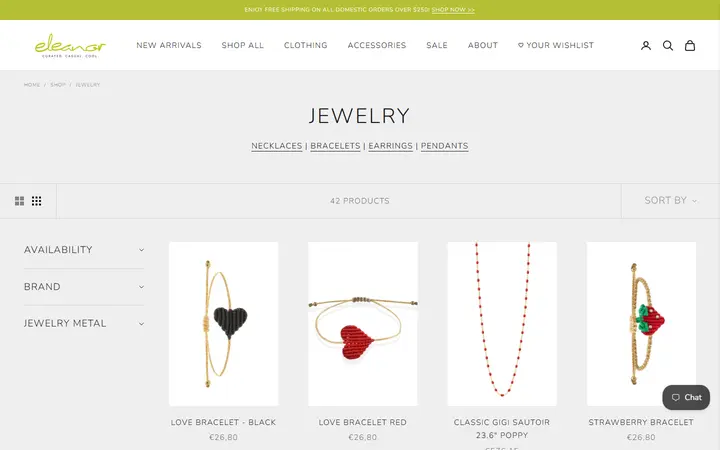 Website page titled Shop Designer Jewelry + Modern Jewelry | Shop Eleanor