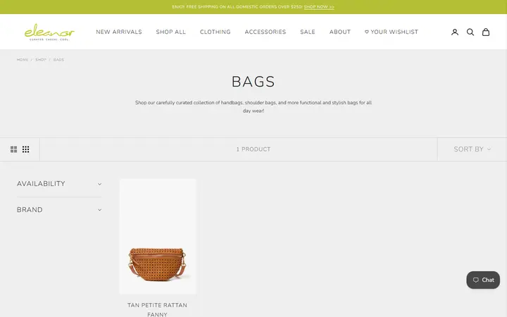Website page titled Bags | Shop Eleanor