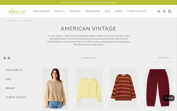 Website page titled American Vintage