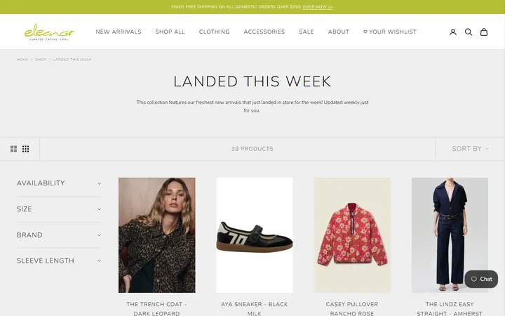 Website page titled Landed This Week | Shop Eleanor - Women’s Designer Clothing