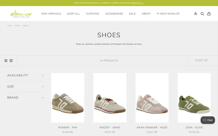 Website page titled Shoes | Shop Eleanor - Women's Designer Footwear and Sneakers
