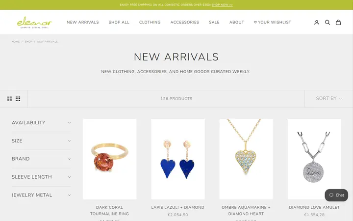 Website page titled New Arrivals | Shop Eleanor - Women's Designer Clothing Boutique