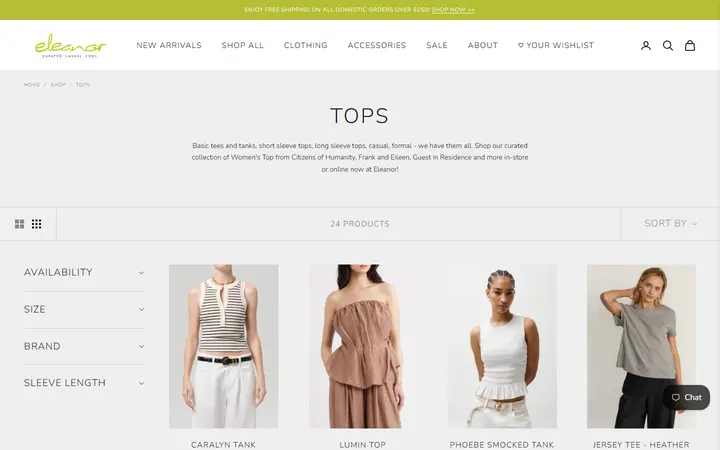 Website page titled Women's Tops | Shop Eleanor - Women's Casual Clothing Boutique in CO