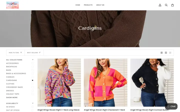 Website page titled Cardigans – MaeMadeCreationsandBoutique