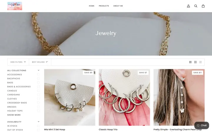 Website page titled Jewelry – MaeMadeCreationsandBoutique