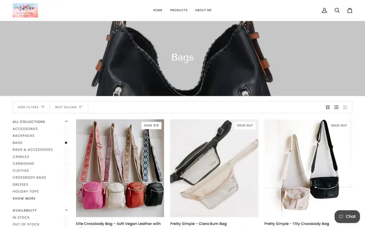 Website page titled Bags – MaeMadeCreationsandBoutique
