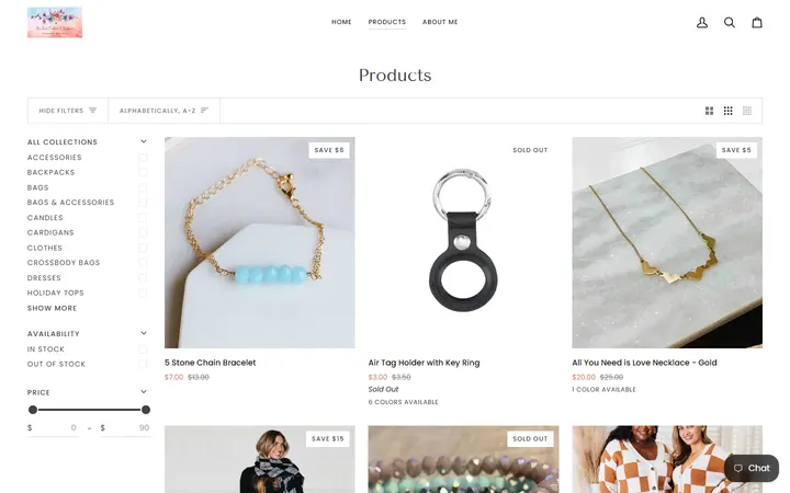 Website page titled Products – MaeMadeCreationsandBoutique