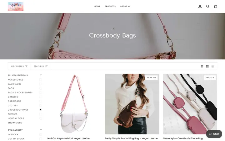 Website page titled Crossbody Bags – MaeMadeCreationsandBoutique