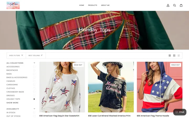 Website page titled Holiday Tops – MaeMadeCreationsandBoutique