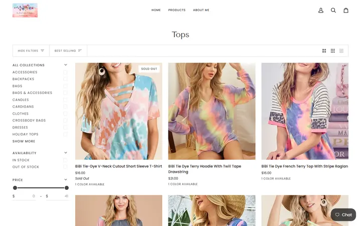 Website page titled Tops – MaeMadeCreationsandBoutique