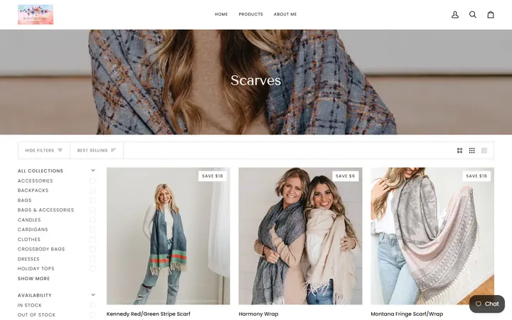 Website page titled Scarves – MaeMadeCreationsandBoutique